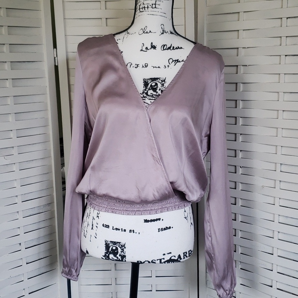Lovestitch metallic purple/gray smocked cuff and waist backless nwt top